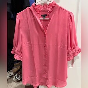 Ann Taylor Pink Button-Up Blouse with Ruffle Sleeves